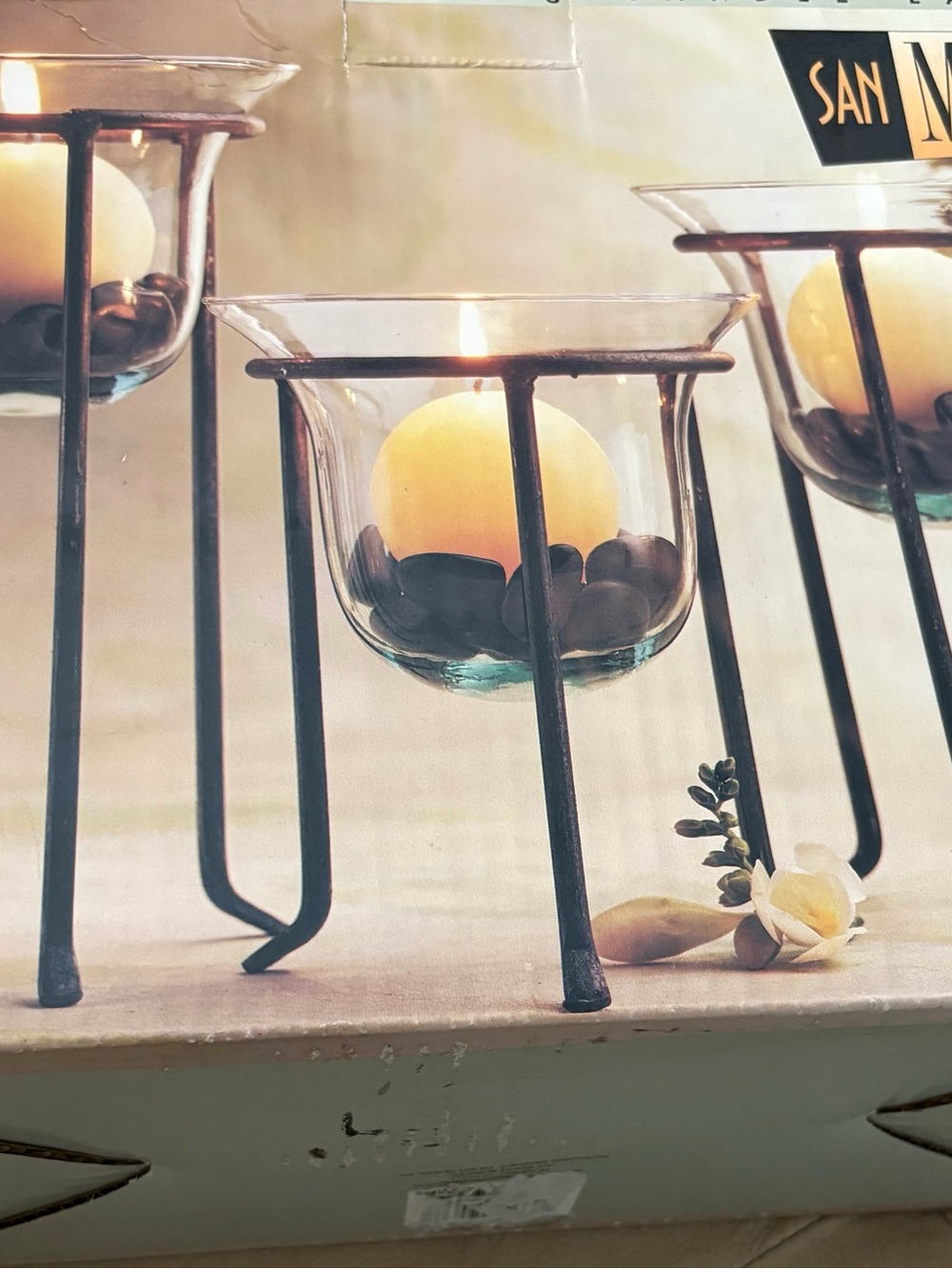 San Mateo Glass & Iron Candle Holder Trio in Black with Clear Glass